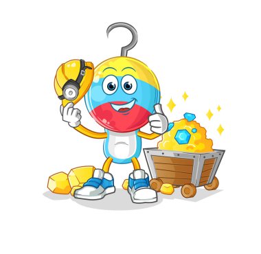 fishing bait head cartoon miner with gold character. cartoon vector