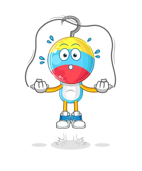 Fishing Bait Head Cartoon Jump Rope Exercise Character Vector — 스톡 벡터