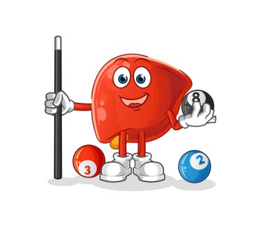 liver plays billiard character. cartoon mascot vector
