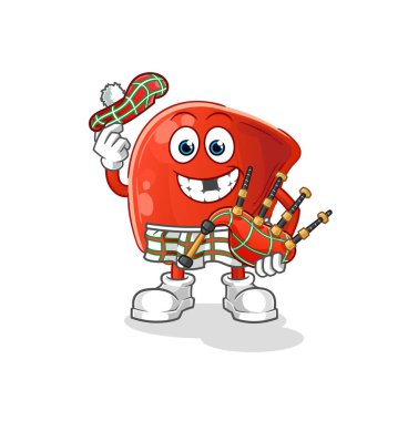 liver scottish with bagpipes vector. cartoon character