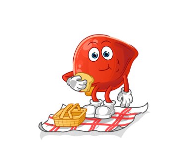 liver on a picnic cartoon. cartoon mascot vector