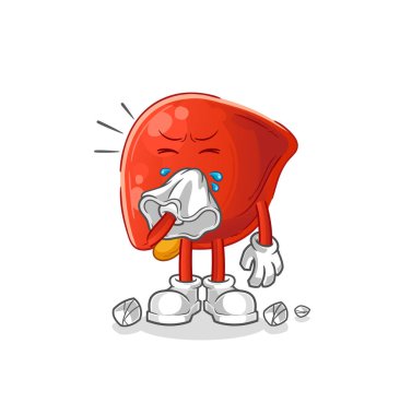 liver blowing nose character. cartoon mascot vector