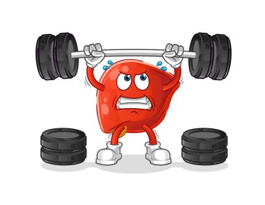 liver lifting the barbell character. cartoon mascot vector