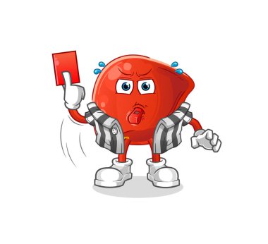 liver referee with red card illustration. character vector