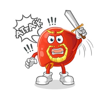 liver knights attack with sword. cartoon mascot vector