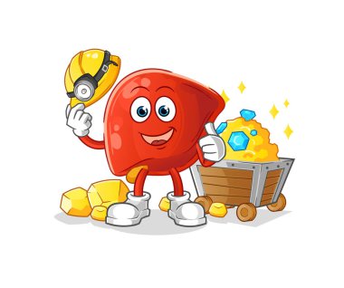 liver miner with gold character. cartoon mascot vector