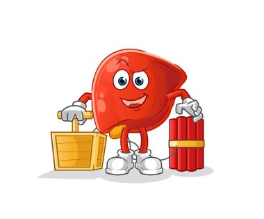 liver holding dynamite detonator. cartoon mascot vector