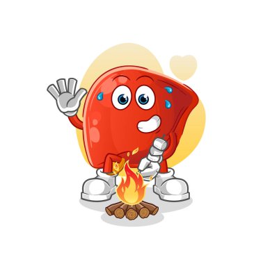 liver roasting marshmallows. cartoon mascot vector