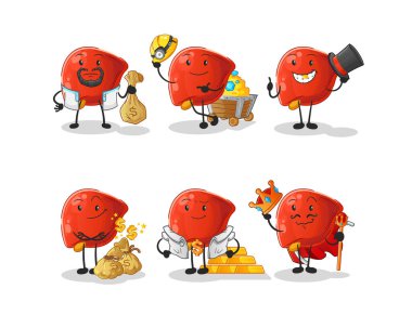 liver rich group character. cartoon mascot vector