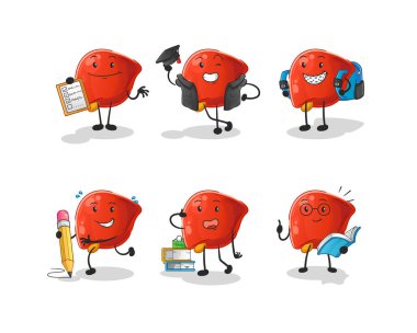 liver education set character. cartoon mascot vector