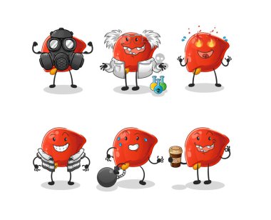 liver villain group character. cartoon mascot vector