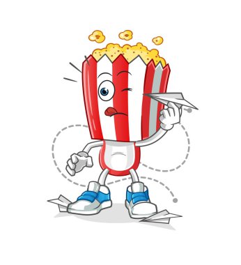 popcorn head cartoon with paper plane character. cartoon vector