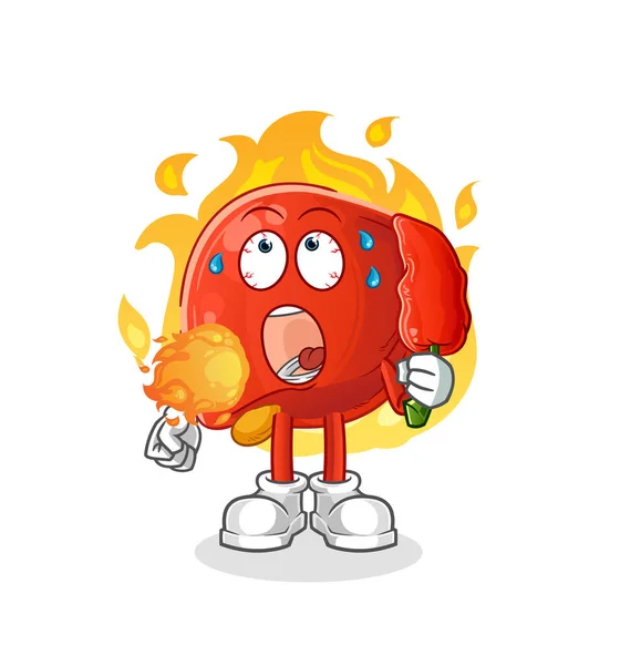 Liver Eat Hot Chilie Mascot Cartoon Vector — Stock Vector