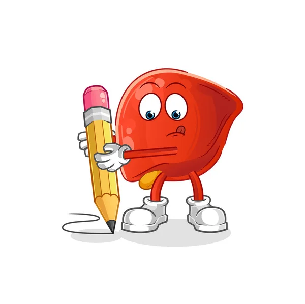 Liver Write Pencil Cartoon Mascot Vector — Wektor stockowy
