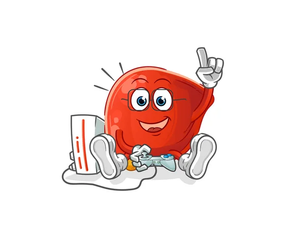 Liver Playing Video Games Cartoon Character — Wektor stockowy