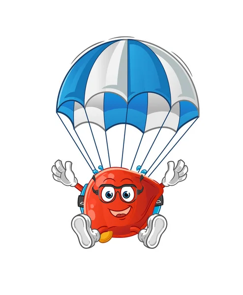 Liver Skydiving Character Cartoon Mascot Vector — Stock vektor
