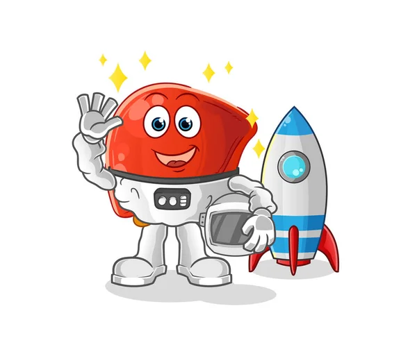 Liver Astronaut Waving Character Cartoon Mascot Vector — Stock Vector