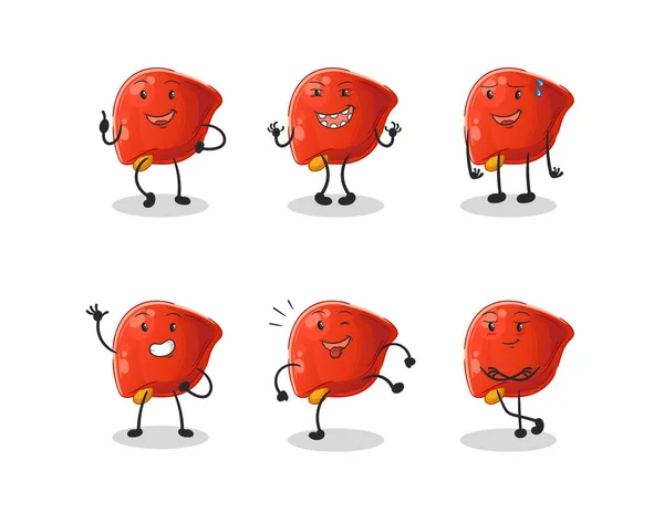 Liver Happy Set Character Cartoon Mascot Vector — Vetor de Stock