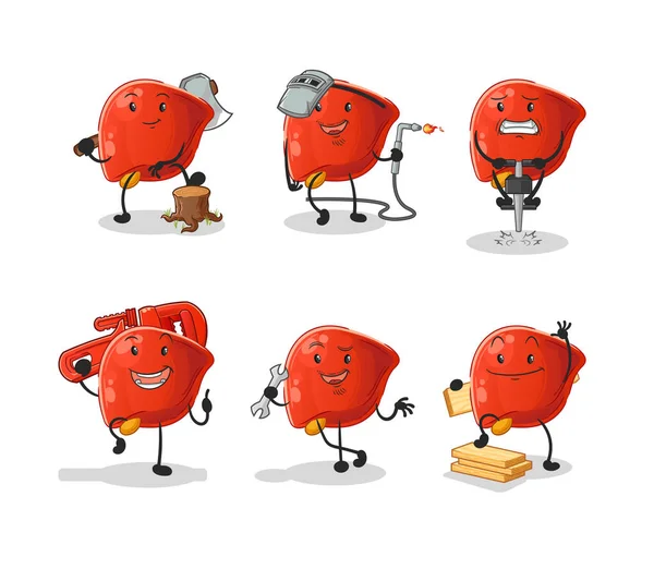 Liver Worker Set Character Cartoon Mascot Vector — Wektor stockowy