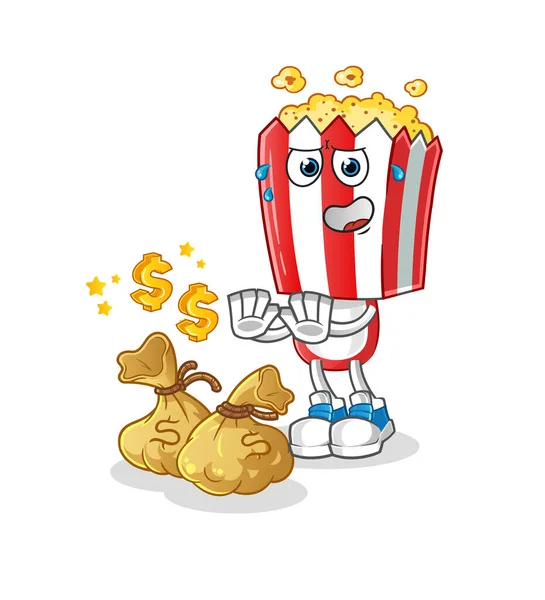 Popcorn Testa Cartone Animato Rifiuti Denaro Illustrazione Vettore Dei Caratteri — Vettoriale Stock