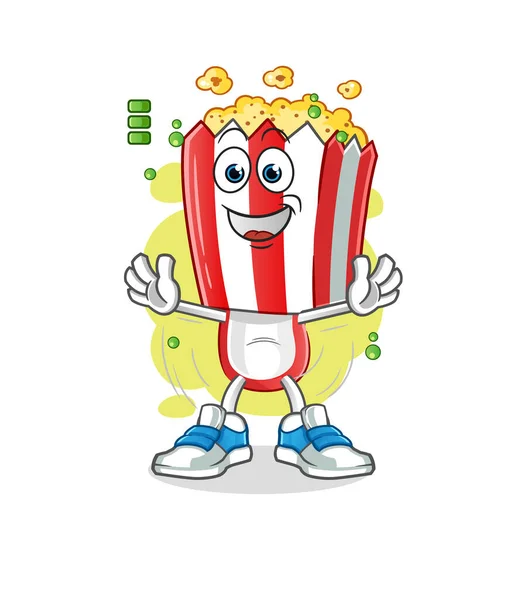 Popcorn Testa Cartone Animato Personaggio Batteria Completa Vettore Della Mascotte — Vettoriale Stock