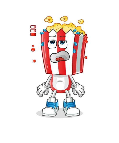 Popcorn Head Cartoon Low Battery Mascot Cartoon Vector — Stok Vektör