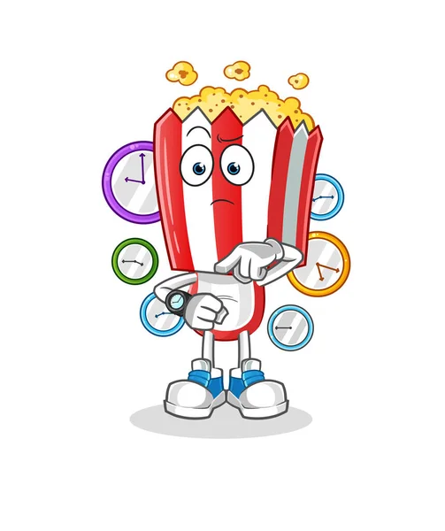 Popcorn Head Cartoon Wristwatch Cartoon Mascot Vector — Vetor de Stock