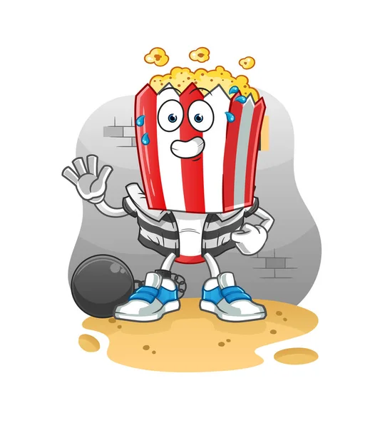 Popcorn Head Cartoon Criminal Jail Cartoon Character — Vector de stock