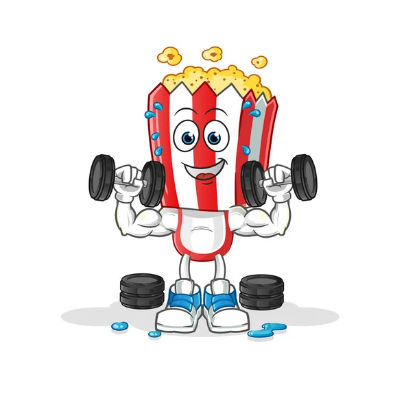 Popcorn Head Cartoon Weight Training Illustration Character Vector — ストックベクタ