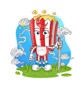 popcorn head cartoon samurai. cartoon mascot vector