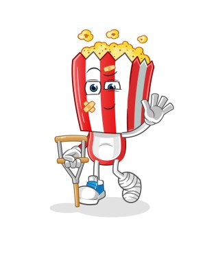 popcorn head cartoon sick with limping stick. cartoon vector