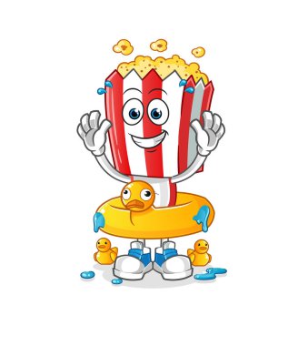 popcorn head cartoon with duck buoy. cartoon mascot vector