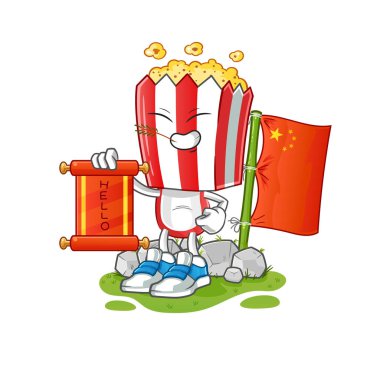 popcorn head cartoon chinese. cartoon mascot vector
