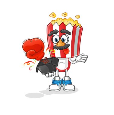 popcorn head cartoon prank glove in the box. cartoon mascot