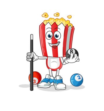 popcorn head cartoon plays billiard character. cartoon vector