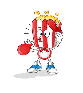 popcorn head cartoon pantomime blowing balloon. cartoon vector