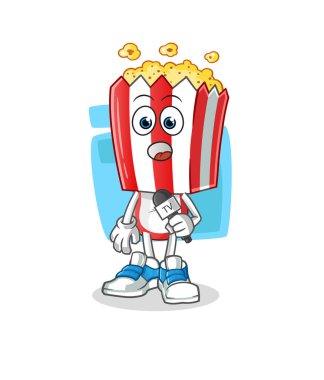 popcorn head cartoon tv reporter. cartoon mascot vector