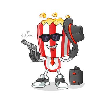 popcorn head cartoon mafia with gun character. cartoon vector