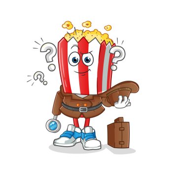popcorn head cartoon detective vector. cartoon character