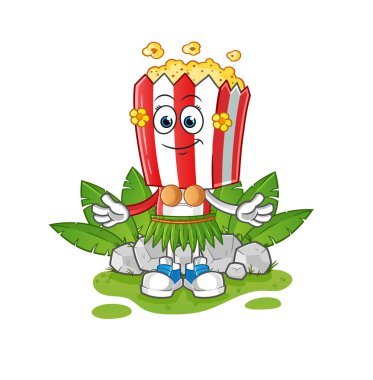 popcorn head cartoon hawaiian waving character. cartoon vector