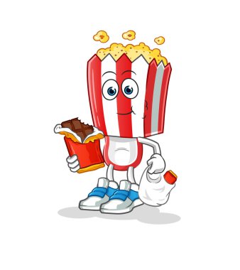 popcorn head cartoon eat chocolate mascot. cartoon vector
