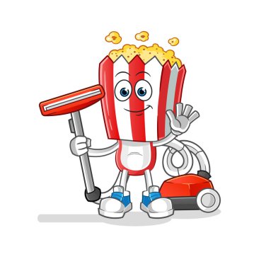 popcorn head cartoon clean with a vacuum . character vector