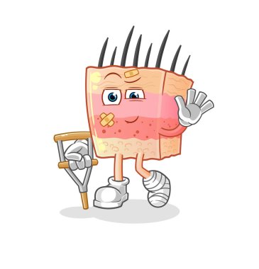 skin structure sick with limping stick. cartoon mascot vector