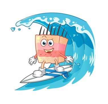 skin structure surfing character. cartoon mascot vector