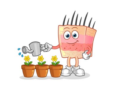 skin structure watering the flowers mascot. cartoon vector