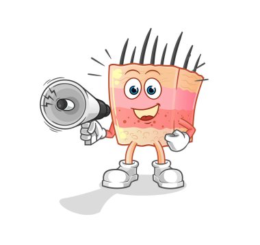 skin structure holding hand loudspeakers vector. cartoon character