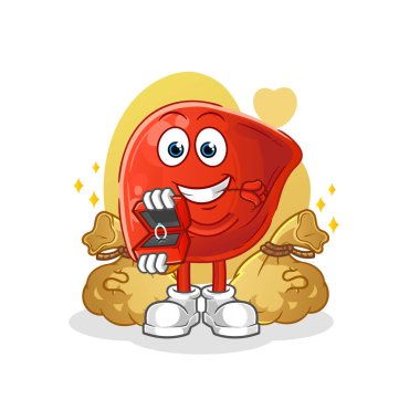 liver propose with ring. cartoon mascot vector