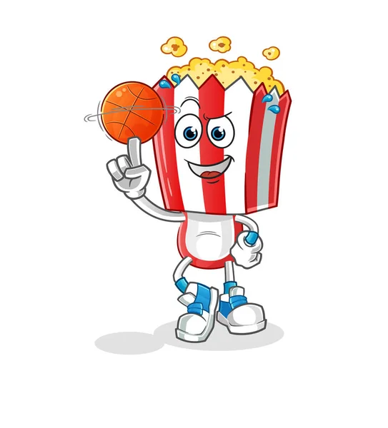 Popcorn Head Cartoon Playing Basket Ball Mascot Cartoon Vector — 스톡 벡터