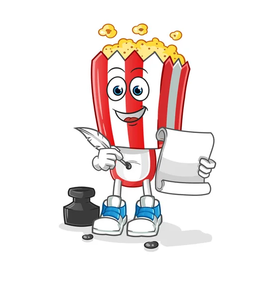 Popcorn Head Cartoon Writer Vector Cartoon Character — Stok Vektör