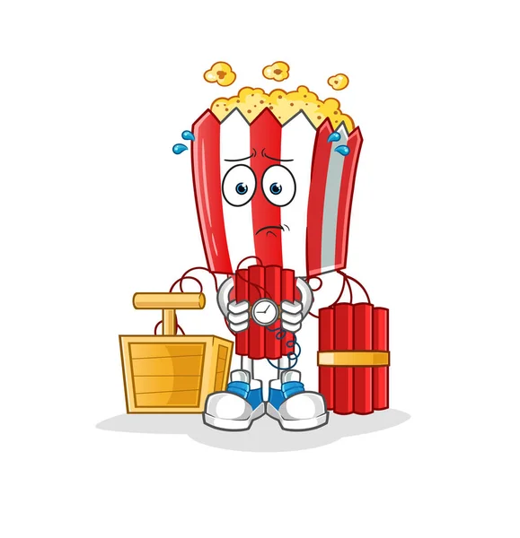 Popcorn Head Cartoon Holding Dynamite Character Cartoon Vector — Stock Vector